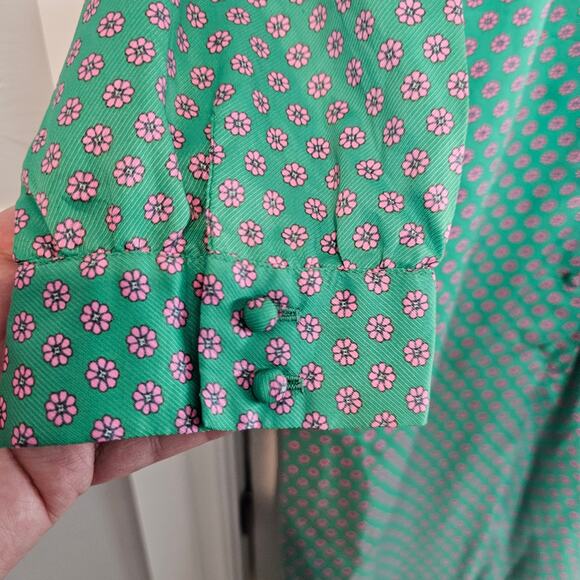 Vintage Floral Sheath Dress Women Meduim Green 70s Preppy Cottage Retro Mod - Picture 7 of 12